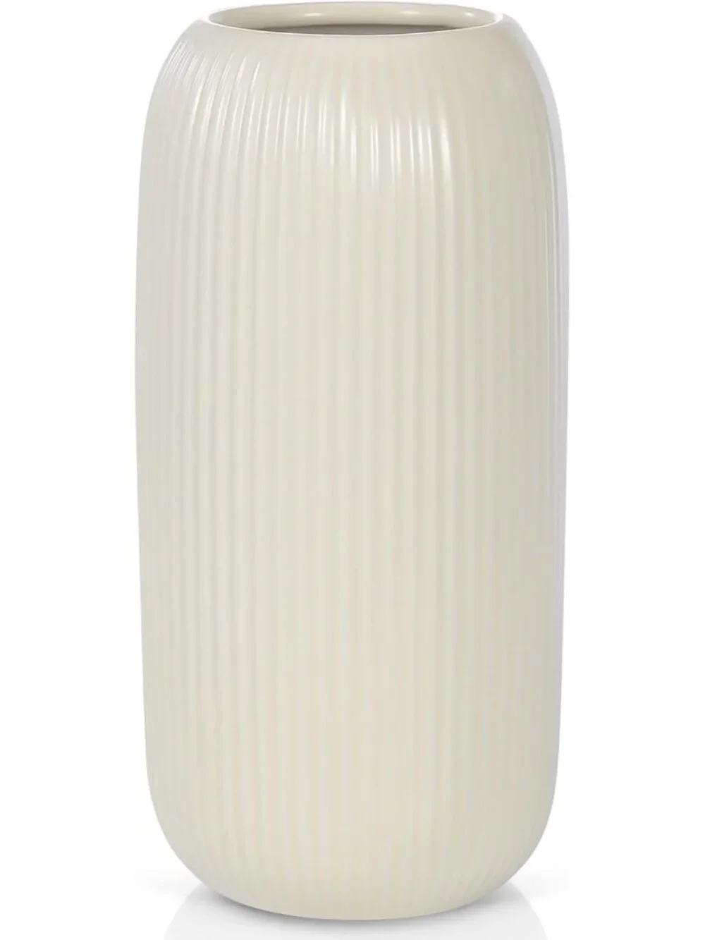 Modern Small Beige Ceramic Vase Flowers Ribbed Textured Farmhouse Home Livings